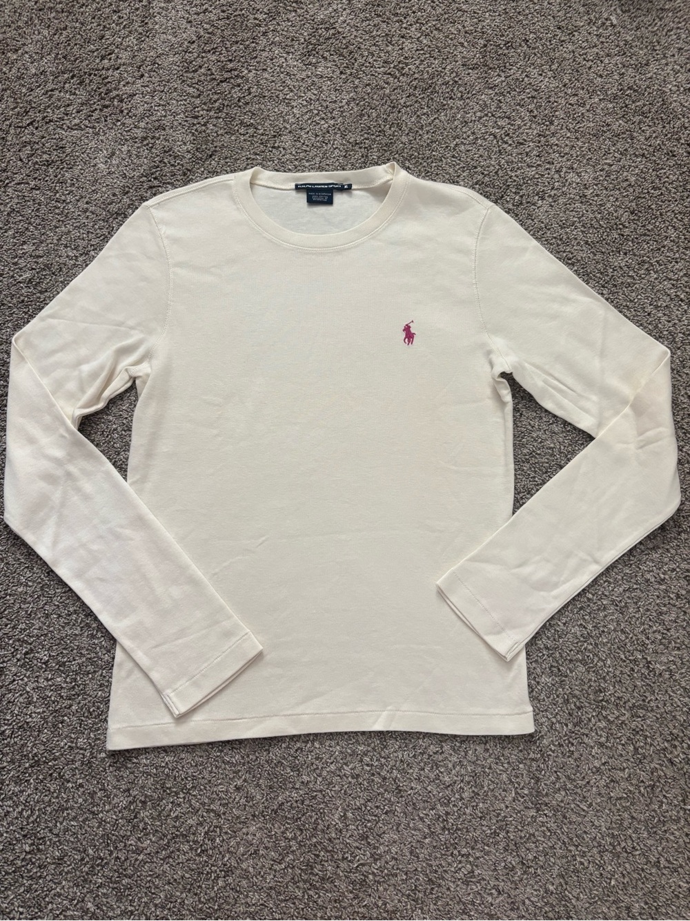 Ralph Lauren Cream Crewneck Sweater with Pink Pony Logo